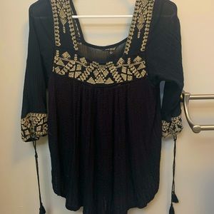 Lucky Brand Embroidered Black Top